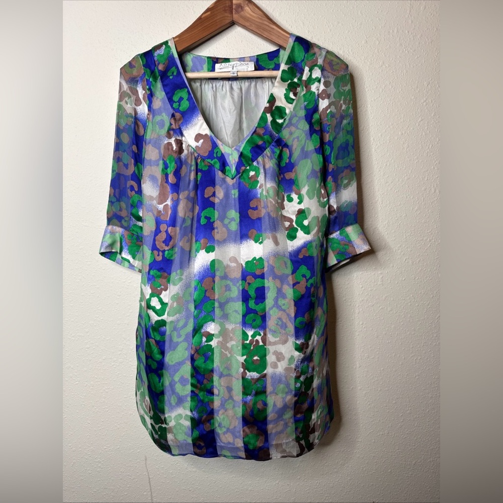 RORY BECA‎ Dress Small Blue Chiffon Silk V Neck